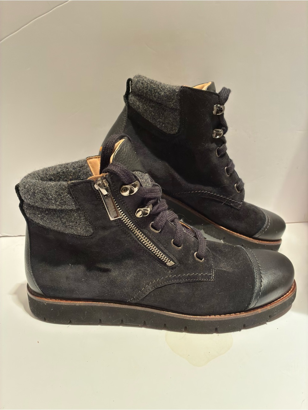 Samuel Hubbard Women’s Black Suede Chukka Boots with Wool Collar and Side Zip